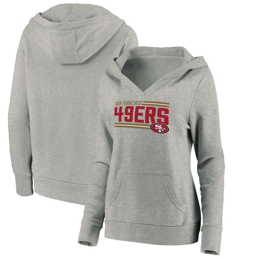 Women San Francisco 49ers Fanatics Branded Heathered Gray On Side Stripe V-Neck Pullover Hoodie